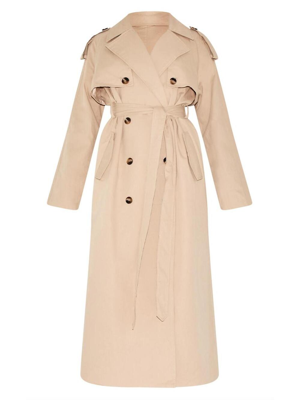 PRETTY LITTLE THINGS | Sz. 12 Beige Belted Double Breasted Trench‎ Coat - Picture 2 of 2